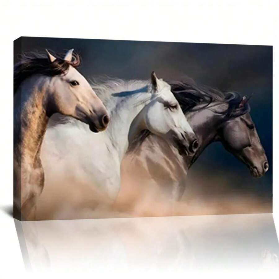 Running Horses Wall Art Rocking Horse Decor Farmhouse Wall Art Gifts For Horse Lovers Canvas Painting Wall Art Wooden Frame Decoration, Direct Hanging, Perfect For Home Office Bedroom Living Room Wall Decoration
