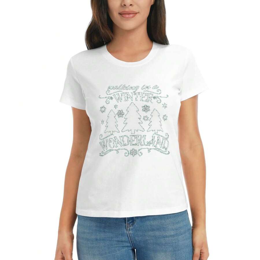 Women's Graphic Tee Walking In A Winter Shirt Unisex T-Shirt Short Sleeve Casual Tee Top