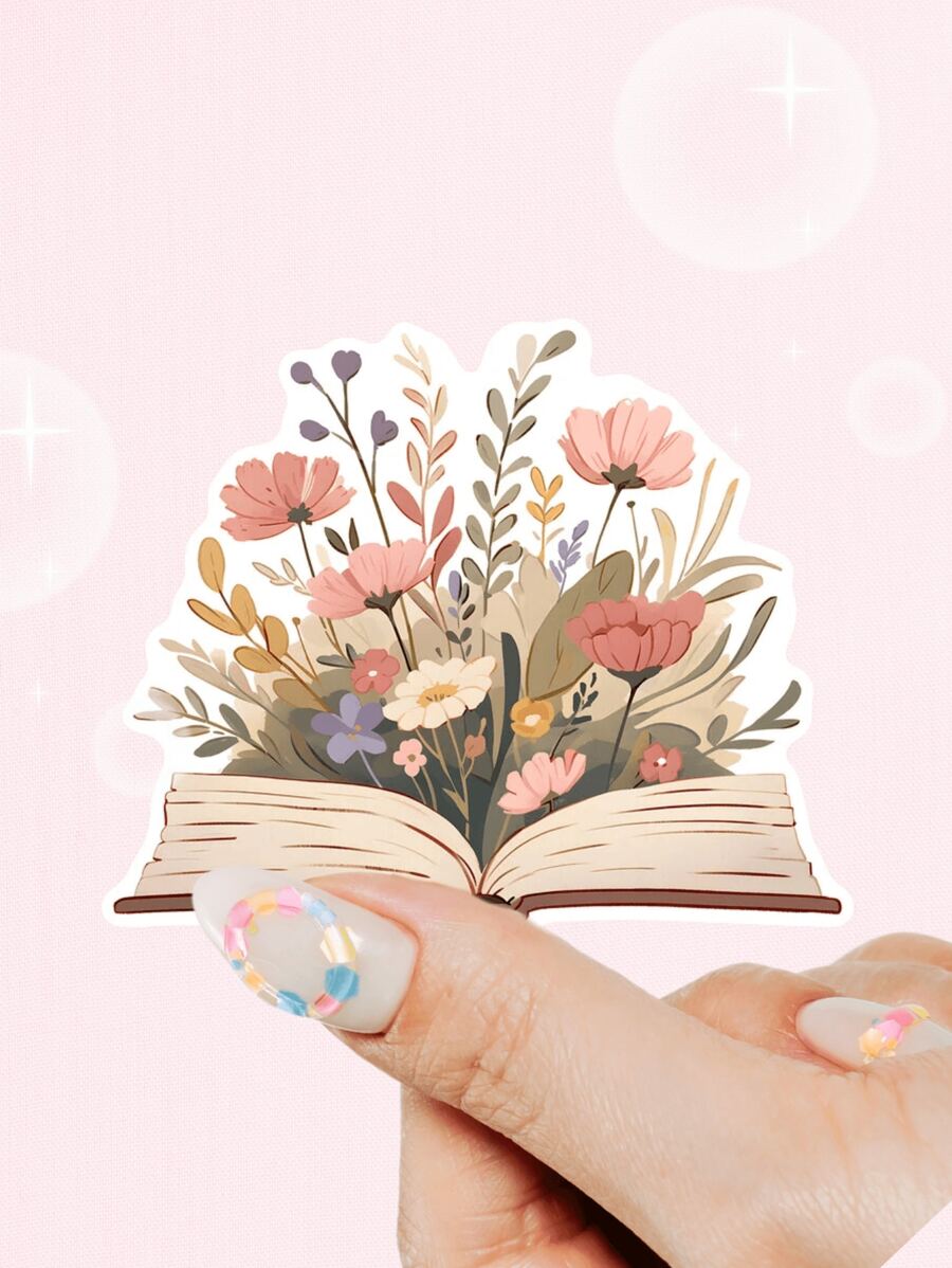 1pc Floral Book Stickers, Cute Bookish Stickers, Book Lover Gift, Kindle Vinyl Stickers, Reading Stickers, Water Bottle Stickers