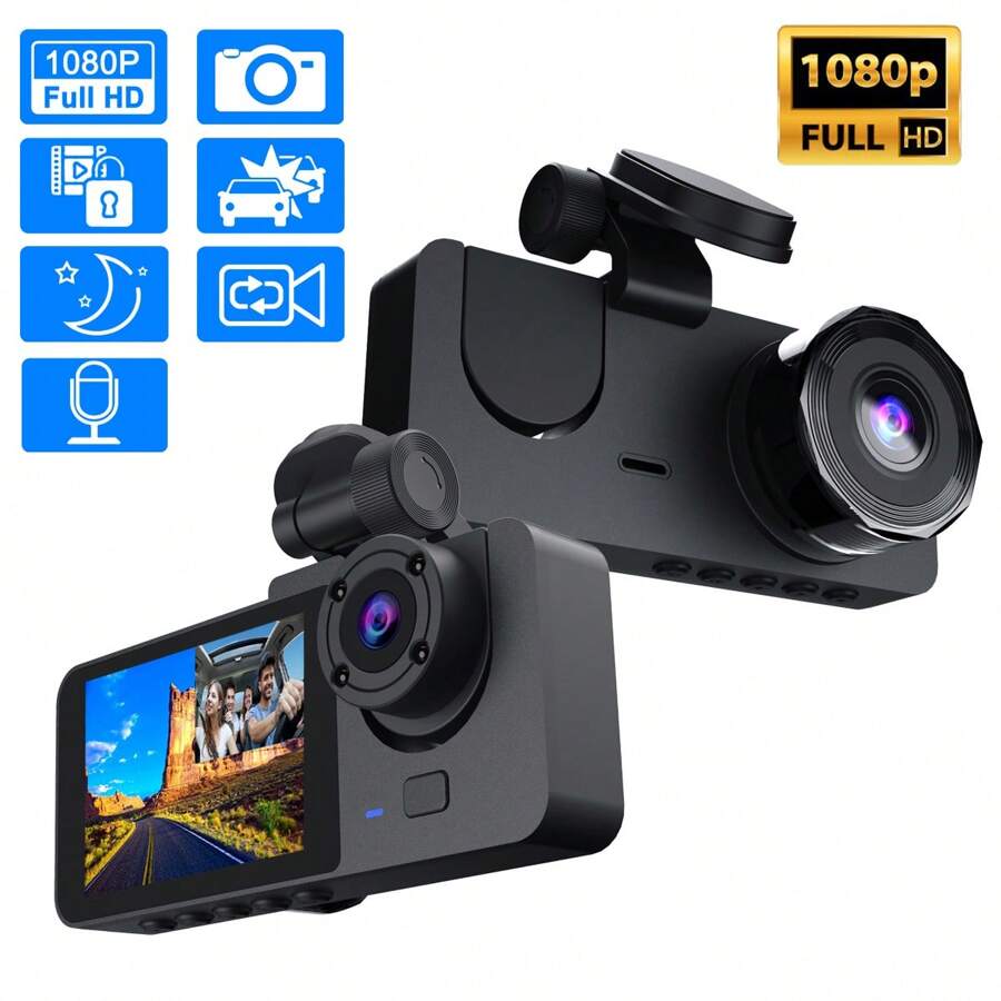 1pc,Dash Cam Front And Inside,Dash Camera For Cars, 1080P FHD DVR Car Dashboard Camera ,With Loop Recording,2 Inch Display,Not Included SD Card
