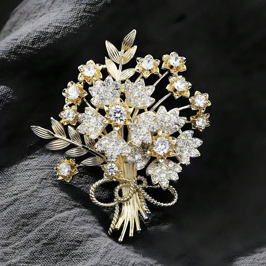 1 pieza Broche de árbol del dinero de diseño elegante y de moda, accesorio de ropa de mujer con incrustaciones de circonita cúbica
