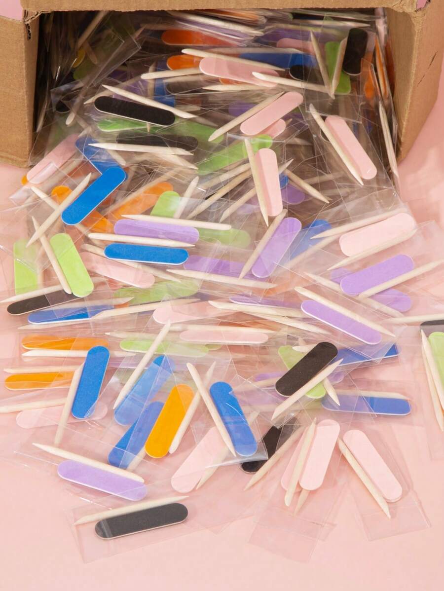 50pcs Mini Nail File And Orange Sticks Set For Press On Nails,Mini Nail File Bulk, Double Sided Nail Files, Wooden Cuticle Pusher Sticks, Manicure Pedicure Cleaner Tools