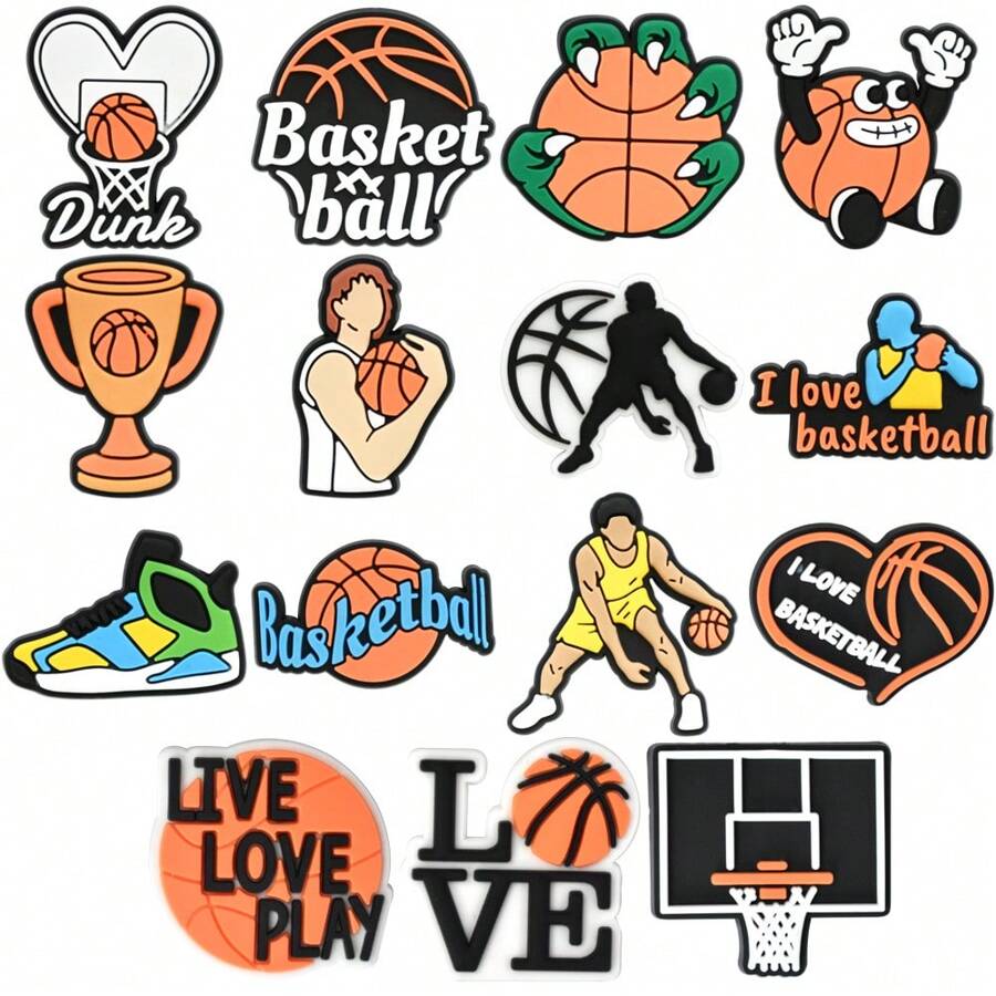 15PCS/SET Basketball Theme Shoe Charms Trophies Basketballs Sneakers Patterns Shoe Accessories Holiday Gifts