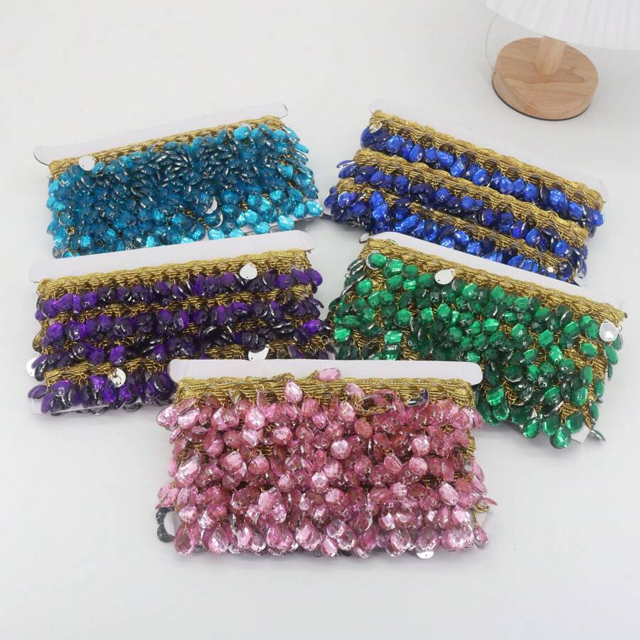1 Yard Bobbin Fringe Lace Rhinestone Braided Ribbons 3.5cm Sewing Apparel Trims Accessories