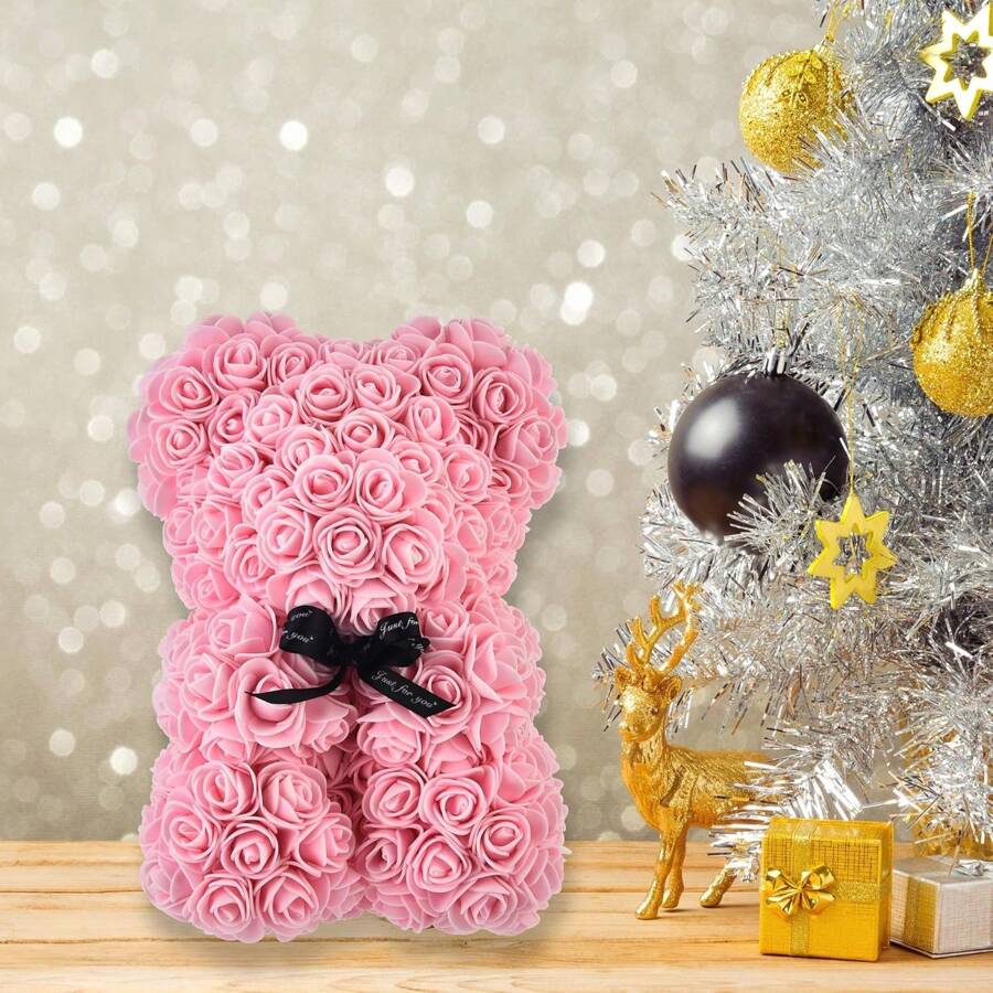 Mother's Day Rose Bear - Rose Teddy Bear Gift For Mom10 Inch Teddy Flower Bear - Over Artificial Flowers - Valentine's Day, Anniversary & Bridal Showers Clear Gift For Women Gifts Birthday Graduation