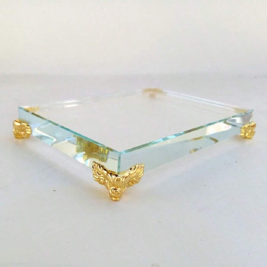 Pedestal de cristal transparente de 60X80mm, decoración de cristal con patas de metal transparente, ornamento artesanal para decoración del hogar