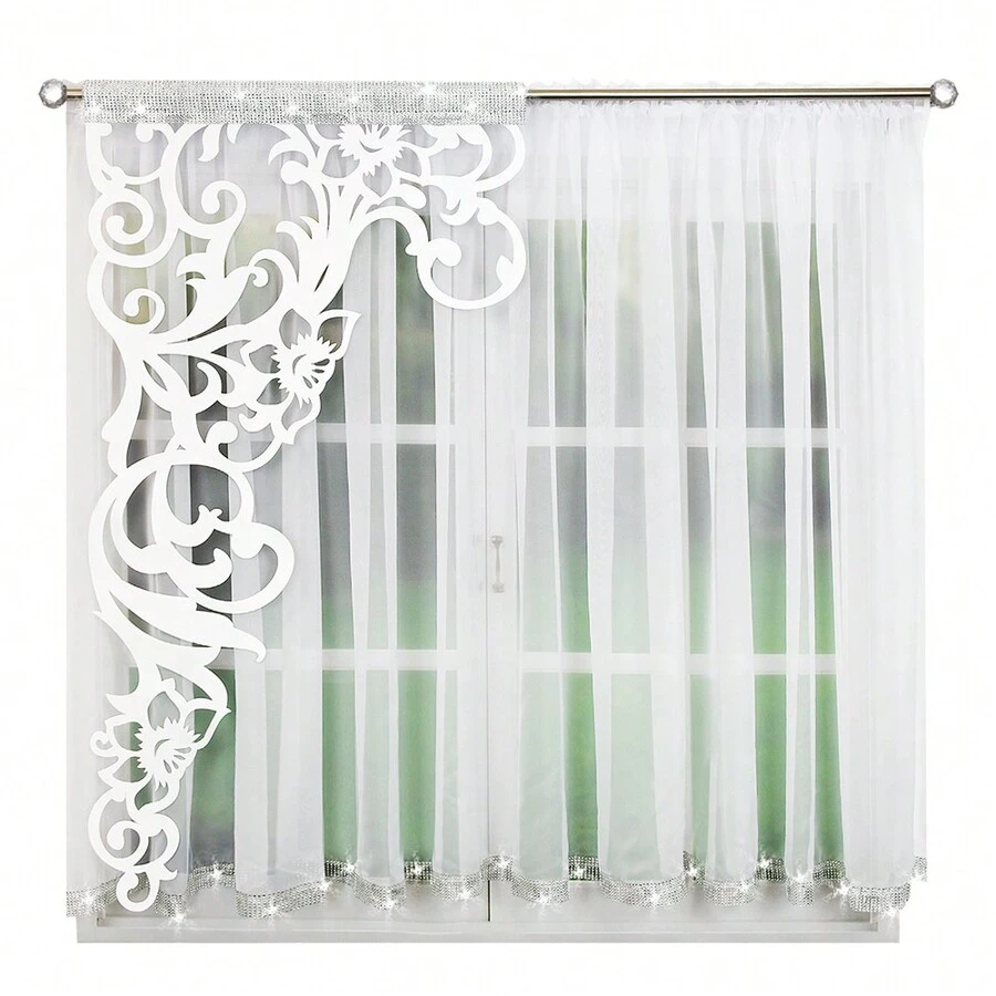 2-Piece Set, High-Quality Trilon Tulle Curtains + Suede Laser-Carved Fabric Curtains, Soft Light See-Through But Not Transparent, Privacy Protection, Light Luxury Style Light-Blocking And Soundproof Window Decoration, Size: 400*145cm, Suitable For Bedroom, Study, Balcony Decoration
