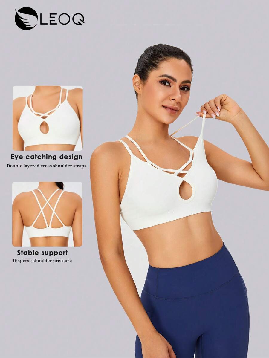 LEOQ Women's Cross Strap Sports Bra With Removable Pads, Suitable For Sports, Running, Outdoor, Yoga
