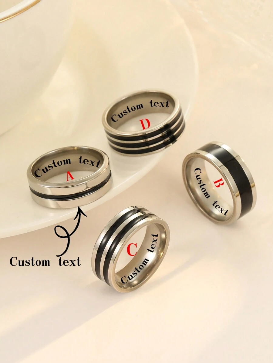 1pc Custom Ring With Inner Hole Can Be Engraved. Solid Color, Simple And Elegant. Fashionable Ring With English And Numeric Design. Fashionable. Suitable For Daily Wear Or As A Gift For Thanksgiving, Christmas, Halloween.
