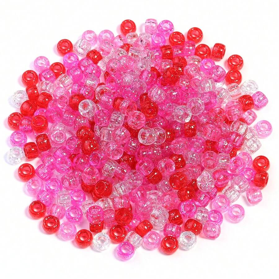 200 piezas Abalorios Pony de la Serie Día de San Valentín de colores mixtos, Abalorios Pony brillantes y transparentes para trenzas, manualidades, pulseras, joyería