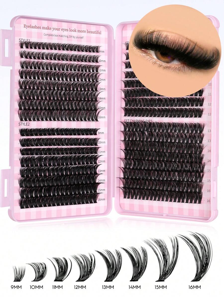 GROINNEYA 3/28Rows Individual Eyelashes Book Large Capacity 9-16mm Mixed Length Cluster Eyelashes For Beginner DIY At Home Eyelashes Extensions Set