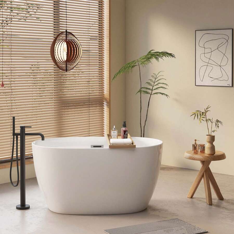 XIXISHUI XIXISHUI Acrylic Freestanding Bathtub White Oval: Contemporary Soaking Tubs With Chrome Overflow And Pop-Up Drain For Women Home