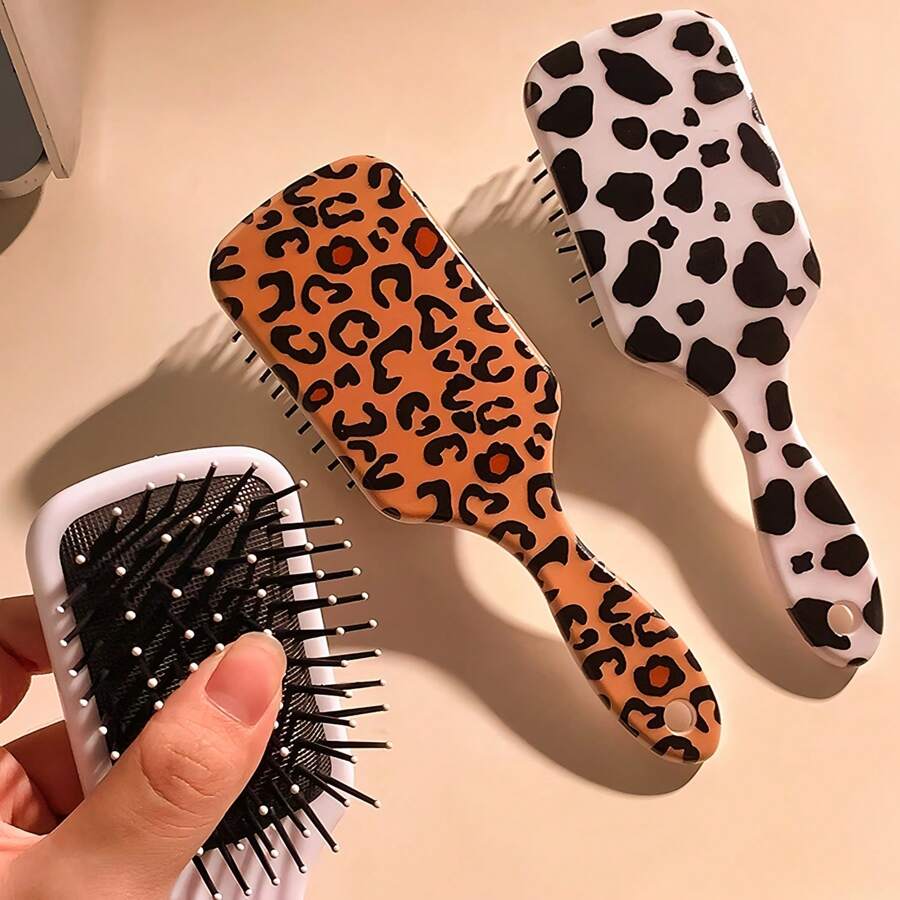 1 pieza Cepillo de pelo con estampado de leopardo/vaca, cepillo desenredante antiestático y de masaje adecuado para todo tipo de cabello, ondulado/rizado/grueso/largo/corto/seco-húmedo