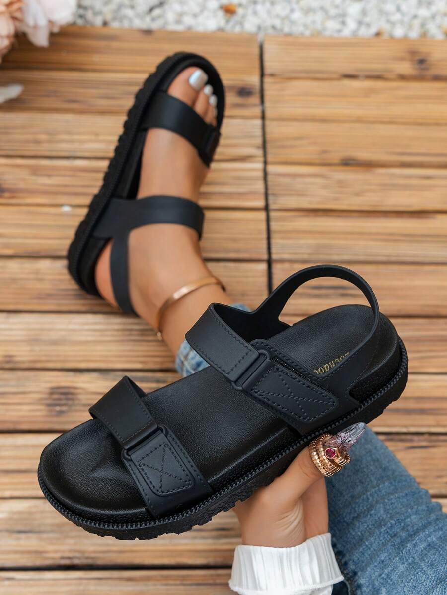 SHIHUA Women Summer 2024 Flat Sandals, Versatile Soft Sole Comfortable Casual, Plus Size College Style Lady-Like Minimalist Sporty Beach Shoes