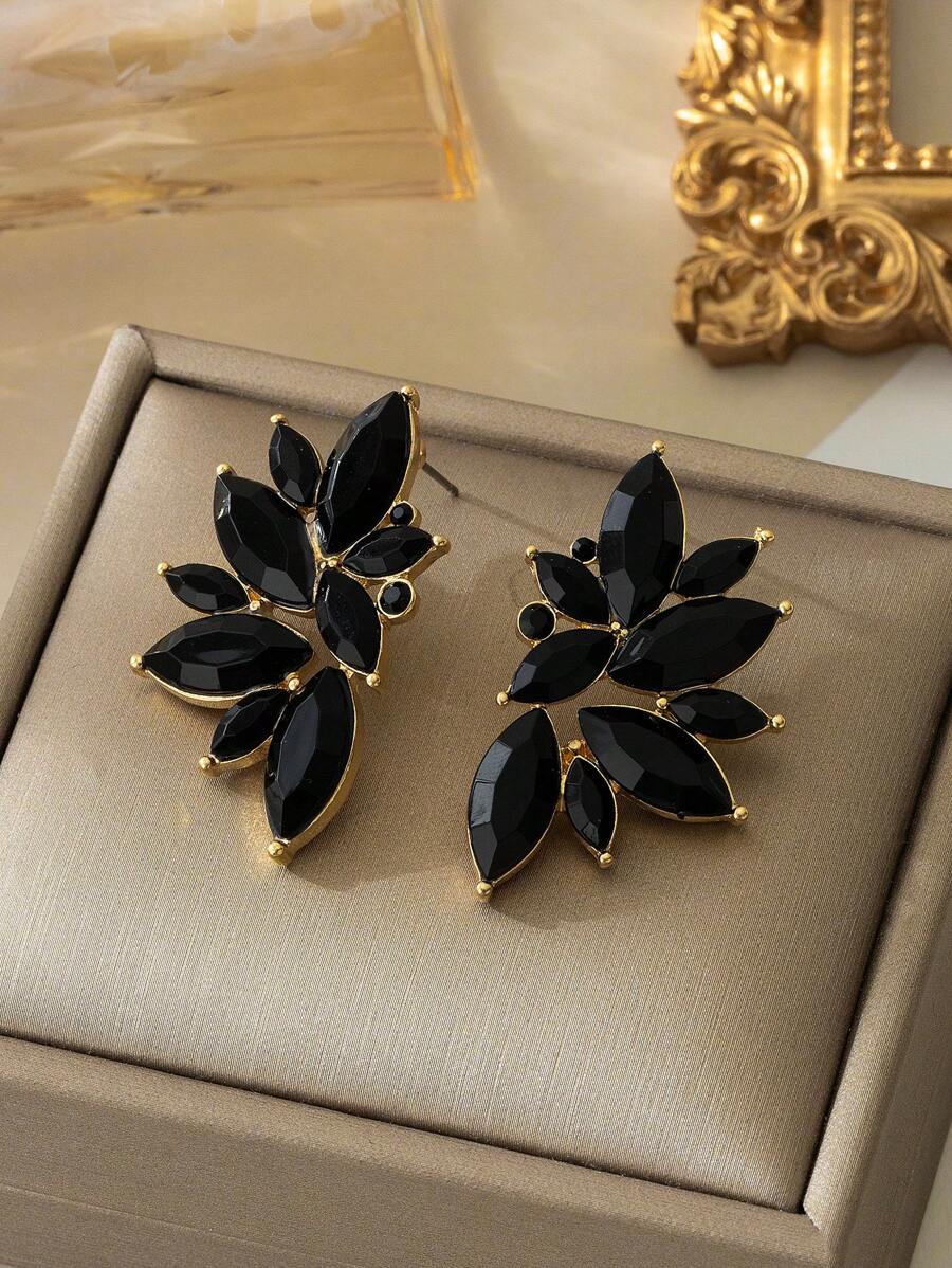 1 paar vintage stijl halve bloemvormige strass oorbellen voor vrouwen (geen geschenkdoos) Valentijnsdag, moeder, moeder, Moederdag, cadeau