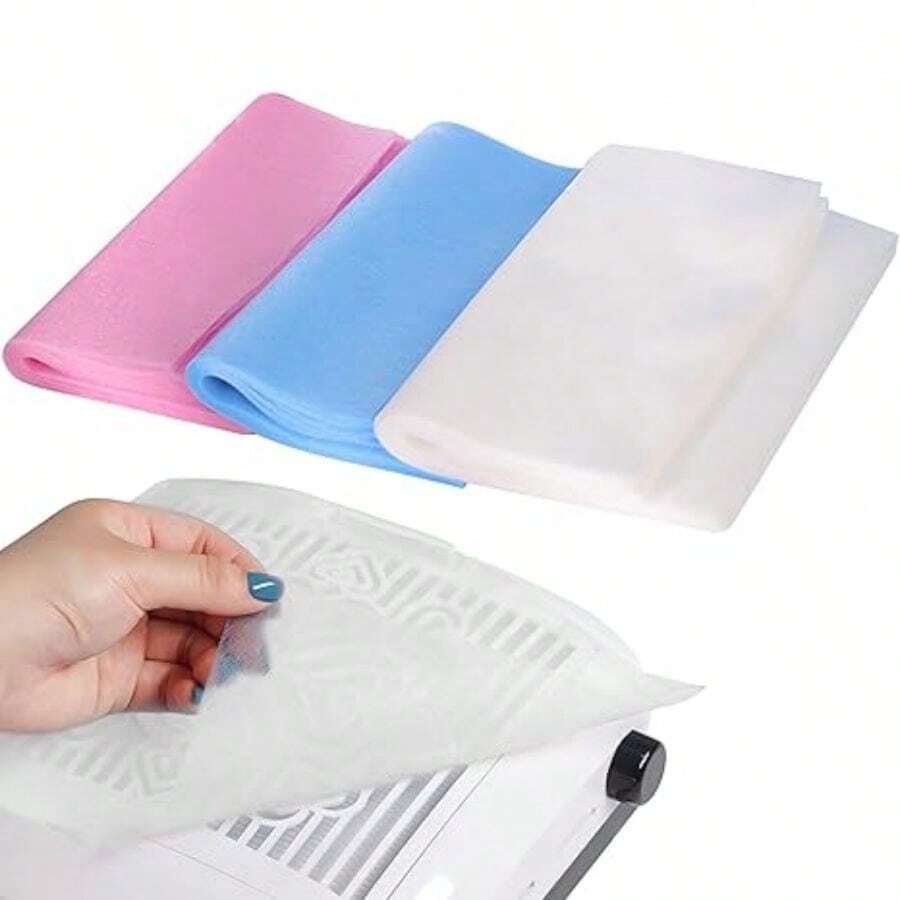 Lot de 100 filtres à vide en papier non tissé, durables, pour accessoires pour ongles, taille personnalisable (bleu, rose, blanc)