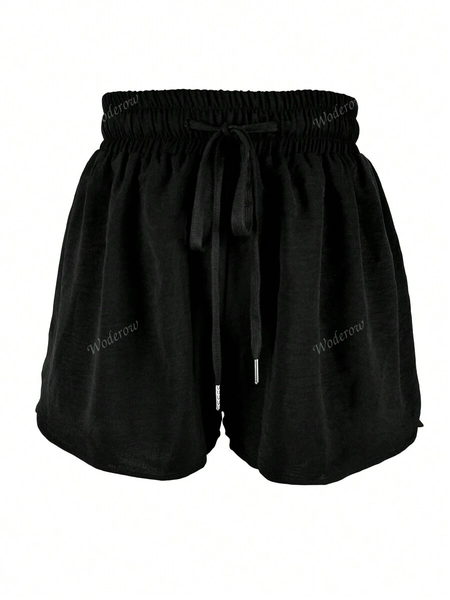 Women Casual Solid Color Elastic Waist Shorts