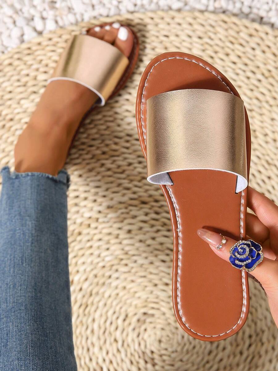 Koreaanse Stijl Casual Platte Pantoffels Voor Vrouwen, Open Teen, Lente/Zomer Buitenkleding, Romeinse Stijl Sandalen, Geschikt Voor Jurk, Strand, Thuis