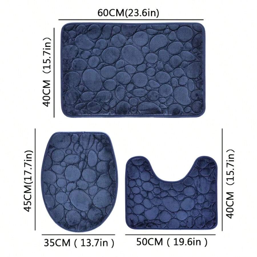 1 Set Of Solid Color Simple Bathroom Water-Absorbing And Non-Slip Floor Mat Stone Pattern, Comfortable And Soft, Three-Piece Set Back To School