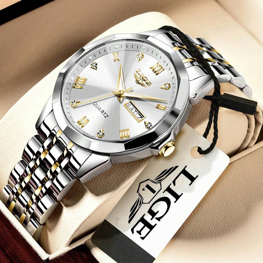 LIGE LIGE Moda Leve Luxo Simples Feminino Relógio de Negócios Sol e Lua Mostrador Ponteiro de Horas Relógio Luminoso Vida À Prova D'Água