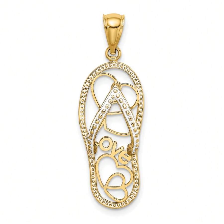 Diamond2Deal 14k Yellow Gold Multi Heart Love Flip-Flop With White Enamel Charm Pendant (L-1.27 Inch,W-0.44 Inch) 1.71 Gram
