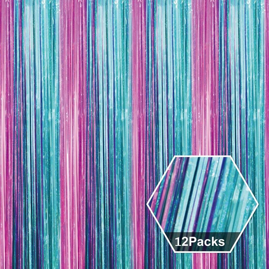 12 PC Metallic Tinsel Foil Curtains 1 X 2 M Foil Fringe Curtains Foil Fringe Tinsel Backdrop Curtains Sparkling Shimmer Curtain For Party Supplies Windows Door Decorations