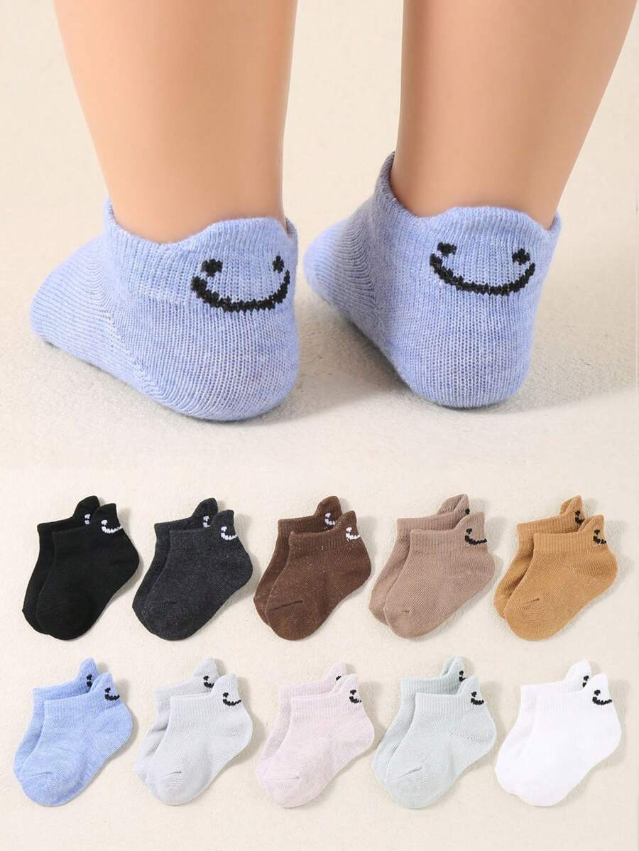 10 pares de calcetines casuales de tesoro para bebé para las cuatro estaciones con calcetines unisex simples, calcetines de bebé, calcetines recién nacidos, calcetines de niños pequeños, calcetines de infantes.