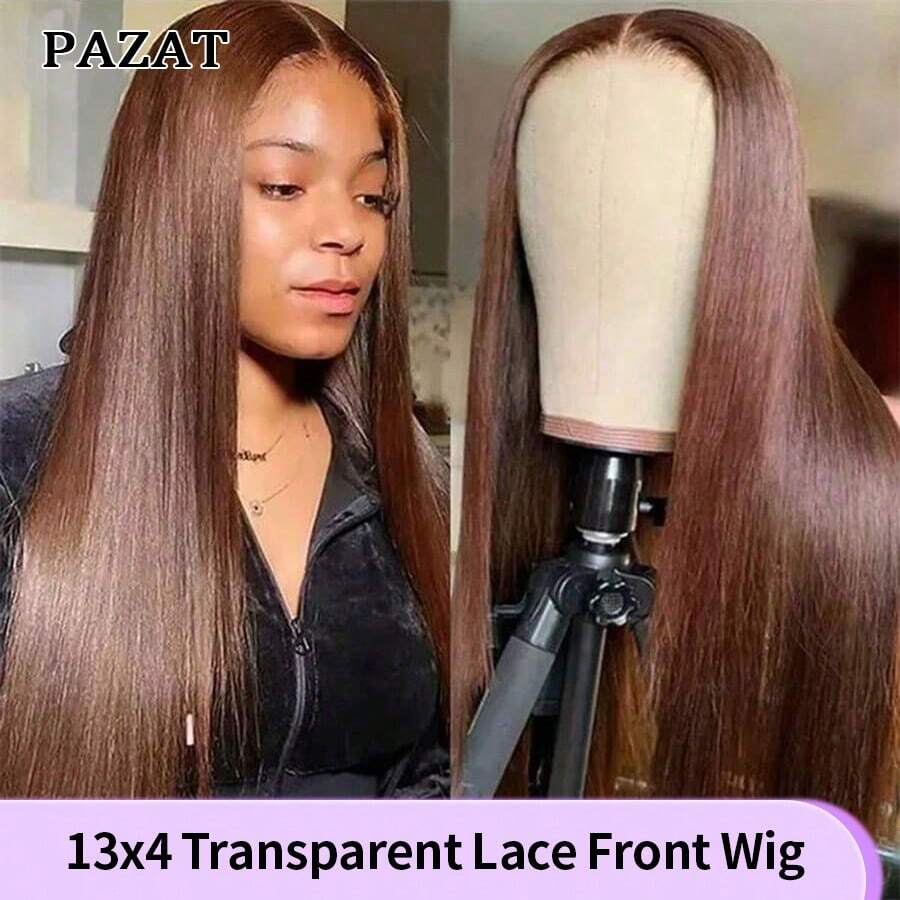 PAZAT 250 Density Chocolate Brown Straight Lace Front Wigs 34 Inch Straight Wigs Human Hair Chocolate Brown Lace Front Wig Human Hair Human Hair Frontal Wigs Human Hair 13X4 Brown Wig Human Hair Short Bob Wigs(8inch)