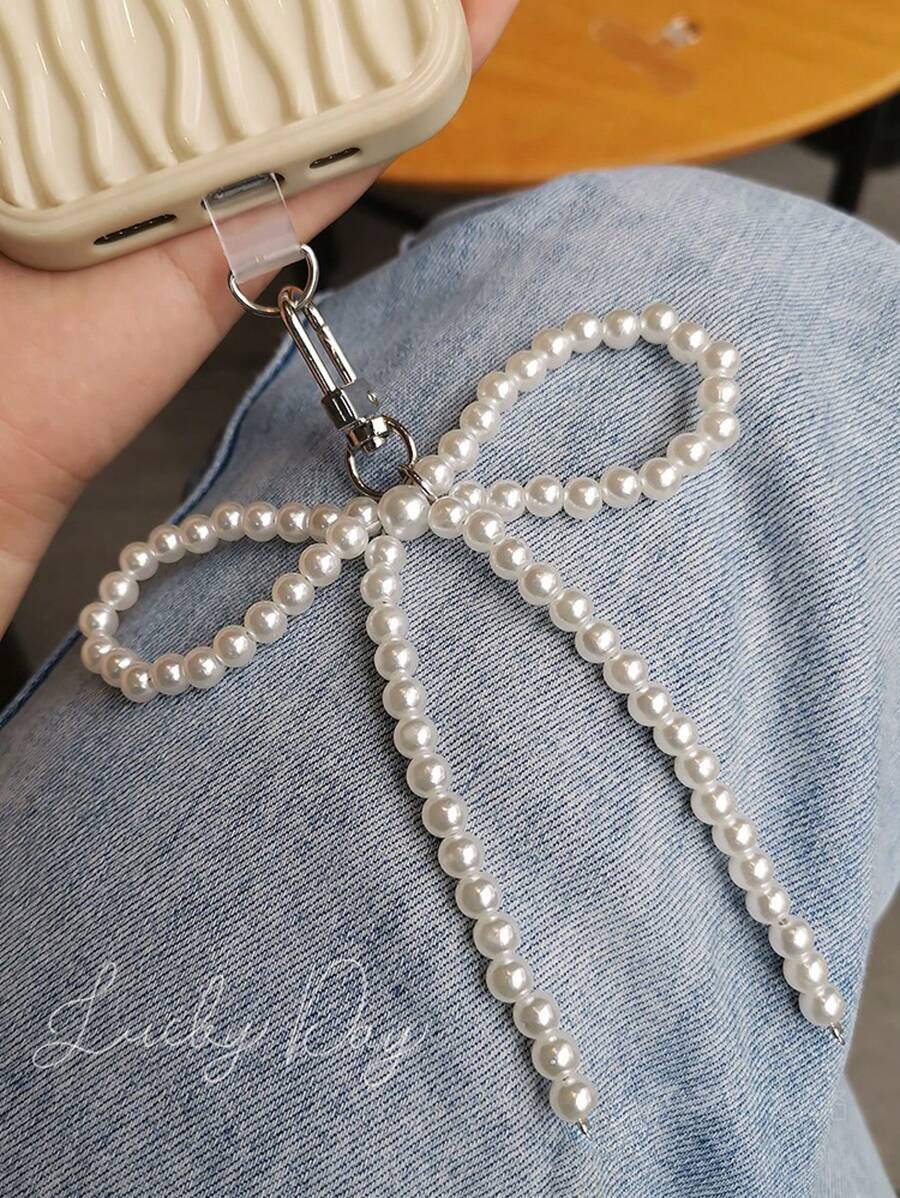 Modischer & süßer Kunstperlen Schleife Schlüsselanhänger Handyhänger, geeignet für tägliches Tragen, Geburtstags Geschenk, DIY Taschen Anhänger, Liebenswertes Accessoire Geschenk, Vintage Anhänger für Frauen und Mädchen Schleifen