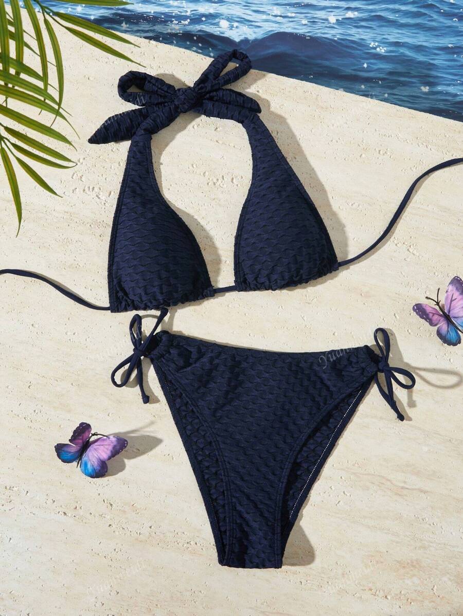 Fashion Special Fabric Solid Color Bikini Set Swimwear, For Summer Beach Vacation