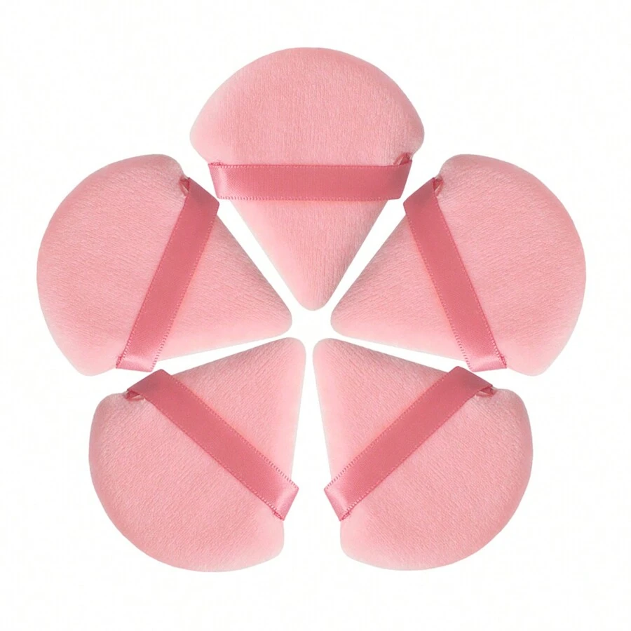 5pcs Pink Triangle Makeup Sponge Puff, Crystal Velvet Short Pile, Soft & Flawless Application, Won't Absorb Powder