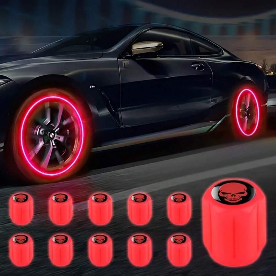 10Pcs Luminous Skull Tire Valve Caps Universal Luminous Wheel Valve Caps Suitable For SUV, Bicycle, Truck, Motorcycle