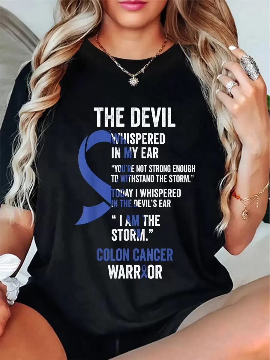 The Devil- Colon Cancer Awareness Support Ribbon T-Shirt Cotton Shirt