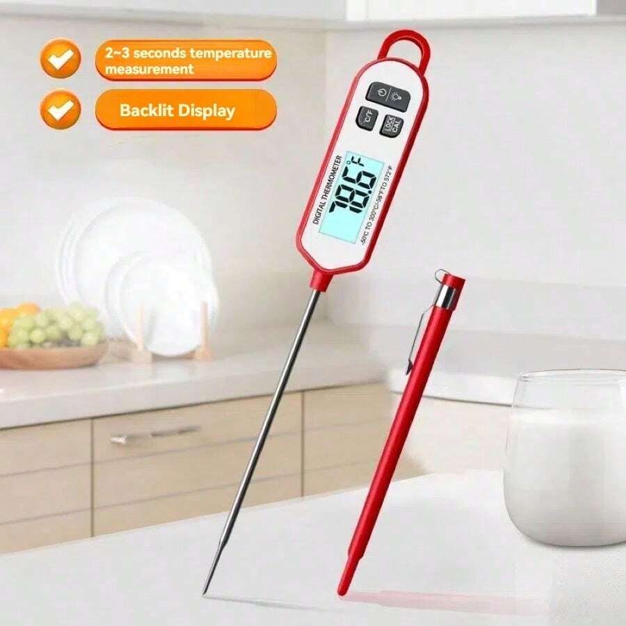 Instant-Read Food Thermometer,2-3 Sec Fast Temp Detection, Magnetic Backlight, One-Button Backlight On, Strong Magnet, Hanging Hook & Clip Design, Versatile Use, Suitable As Holiday Gift