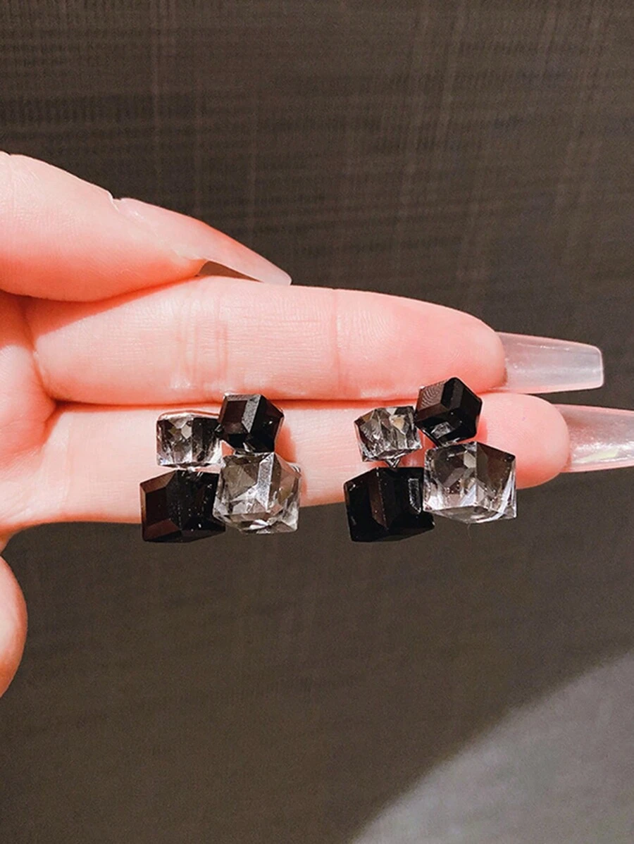 1 Pair Geometric Cube Stud Earrings, Gradient Candy Cubes Versatile Earrings For Women, Great For Parties & Gifts