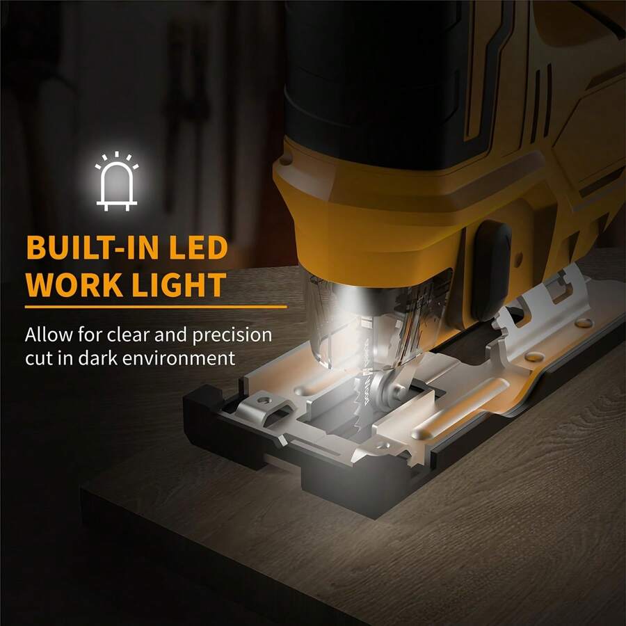 Jig Saw Compatible With Dewalt 20V Battery (Battery Not Included) Cordless Jigsaw With LED Work Light, 0°- 45° Bevel Cuts, 3 Orbital Settings For Straight/Curve/Bevel/Circle Cutting Tools