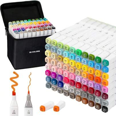 Markers 80 Colors Art Drawing Markers Set Dual Tip Permanent Sketch Markers, With Organizing Case