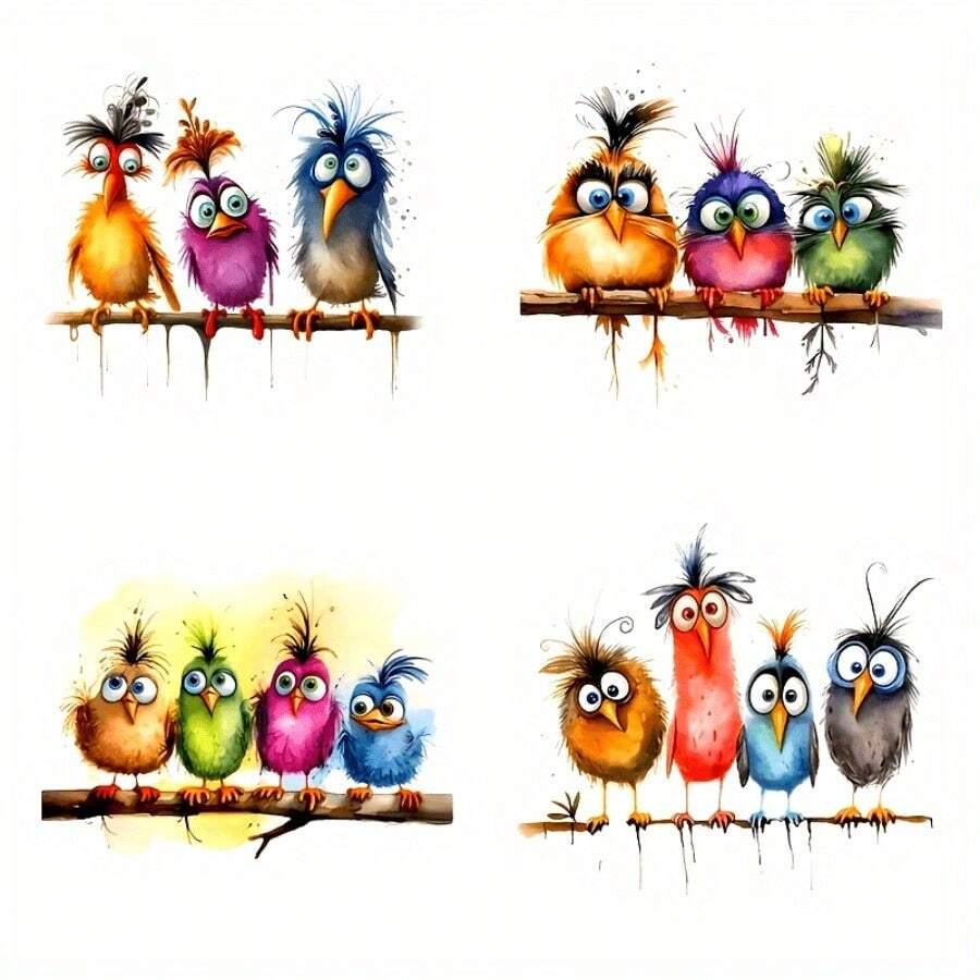 Four-In-One Fantasy Bird Watercolor Stickers - With Unique Animal Design, Fashionable And Simple, Suitable For Car Stickers, Truck Stickers, Motorcycle Stickers, Truck Stickers, Racing Stickers And Wall Stickers - Christmas