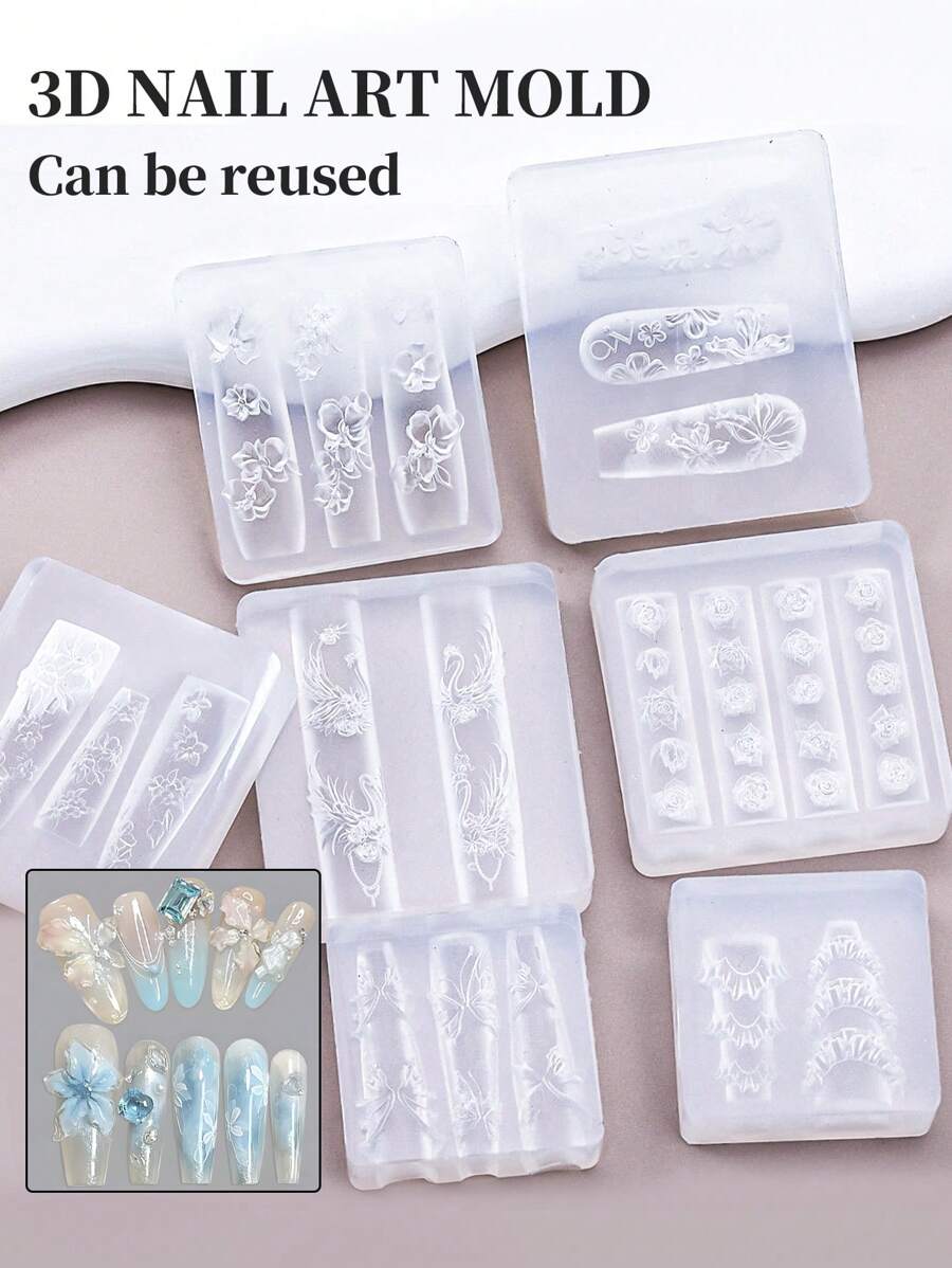klimonla 1 Pieza Molde de alivio para uñas, Molde de tallado de silicona, Flor de hielo, Rosa, Mariposa congelada, Decoración tridimensional para uñas DIY