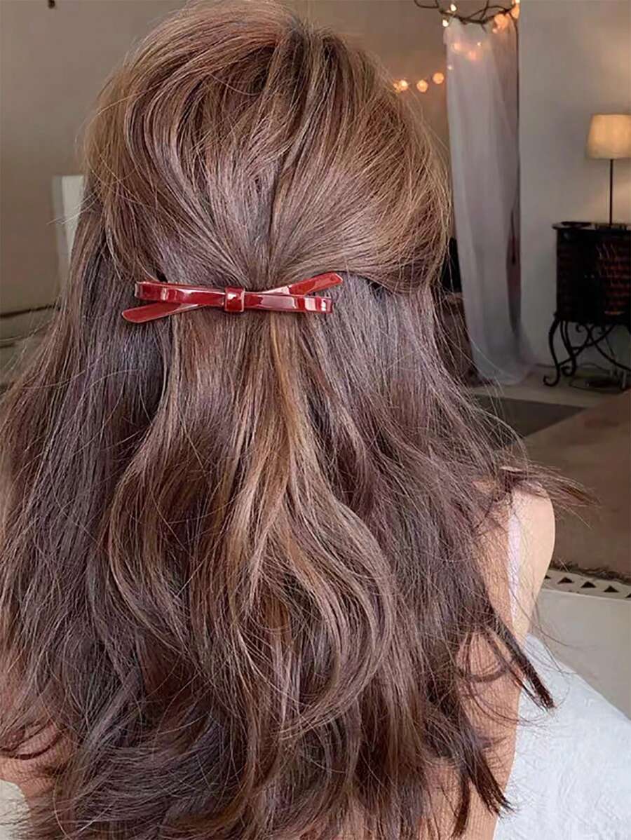 1 Stück Haarspange mit Acetat-Schleife, geeignet für Neujahr und Alltag (Zufallsauswahl zwischen Schildpatt und Braun-Rot)