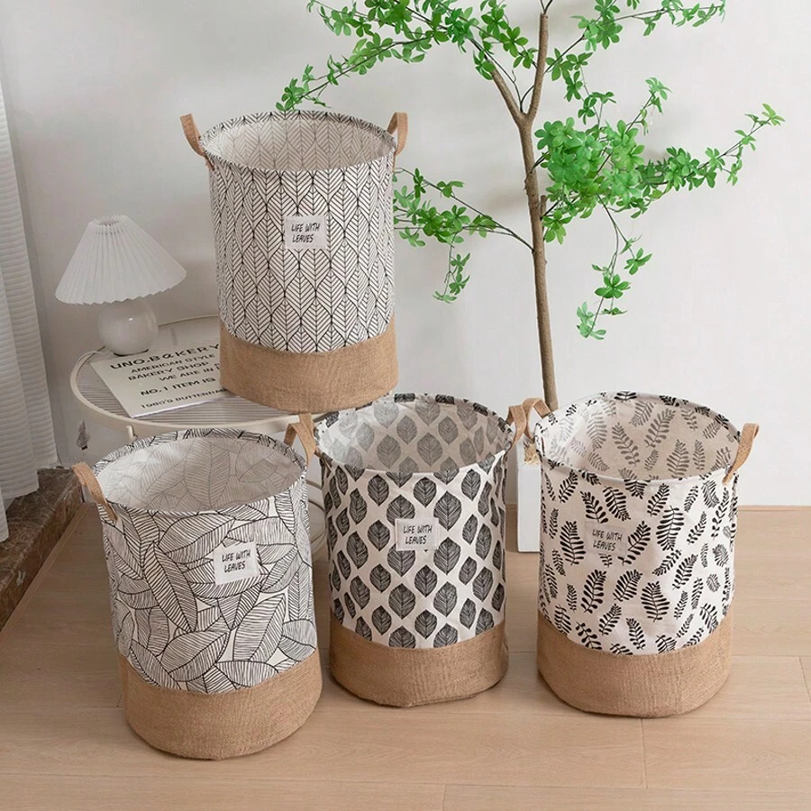 1 pieza Cesto de ropa con estampado de hojas, cesto de lavandería, cesta organizadora de baño, cesta, cesta de almacenamiento, cesto de ropa plegable