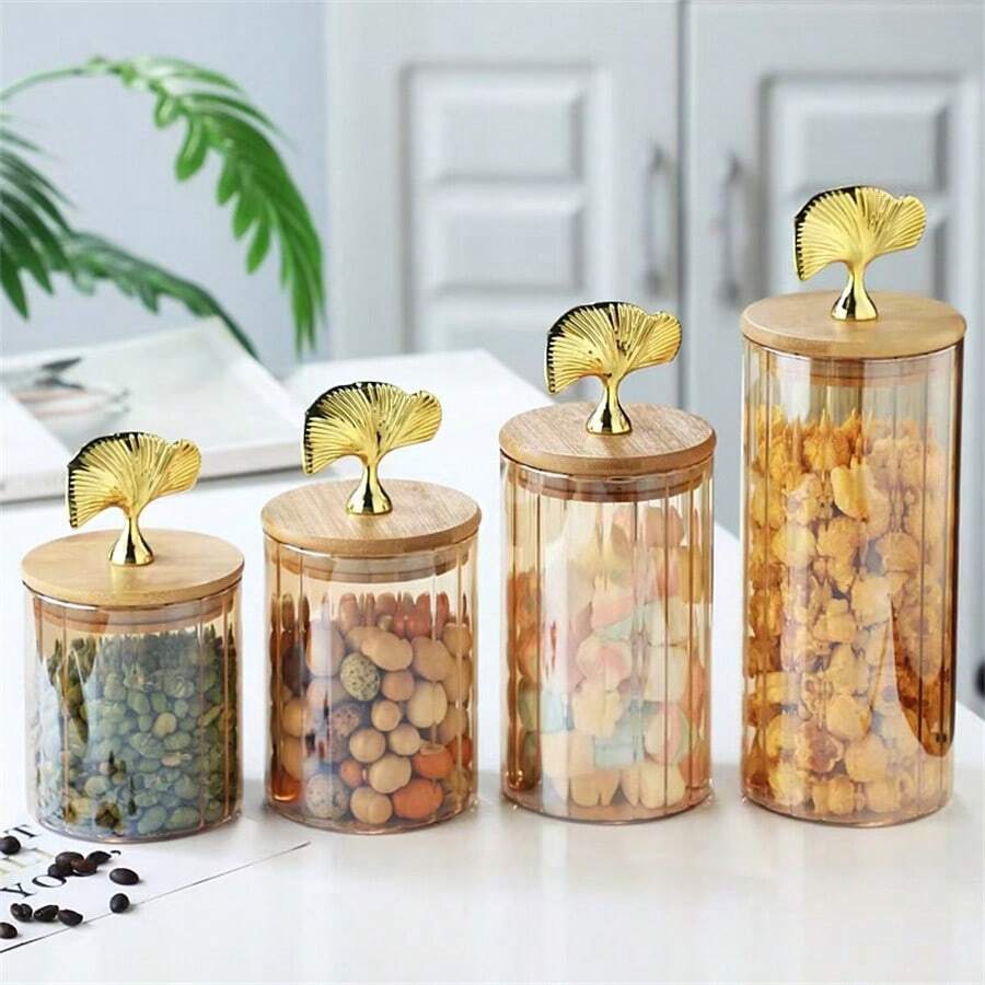 1 pieza/3 piezas Tarro de vidrio, tarro de almacenamiento, tarro de té, tarro de especias, tarro de azúcar, apto para almacenar condimentos, azúcar, granos de café, leche, avena, hojas de té, aplicable para cafetería, hogar, restaurante, fiesta, celebración, oficina, decoración del hogar, decoración de oficina, regalo de Año Nuevo, regalo para amigos, regalo para familiares