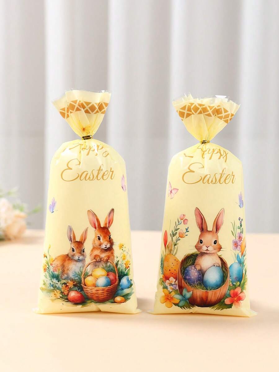 25/50/100pcs Easter Day Gift Candy Bags,Retro Bunny Rabbit Egg Printed Gift Bags With Twist Tie,Candy Cookie Food Packaging Bag,Happy Easter Decoration 2025,Easter Day Supplies,Party Favor,Gift Packing Bag