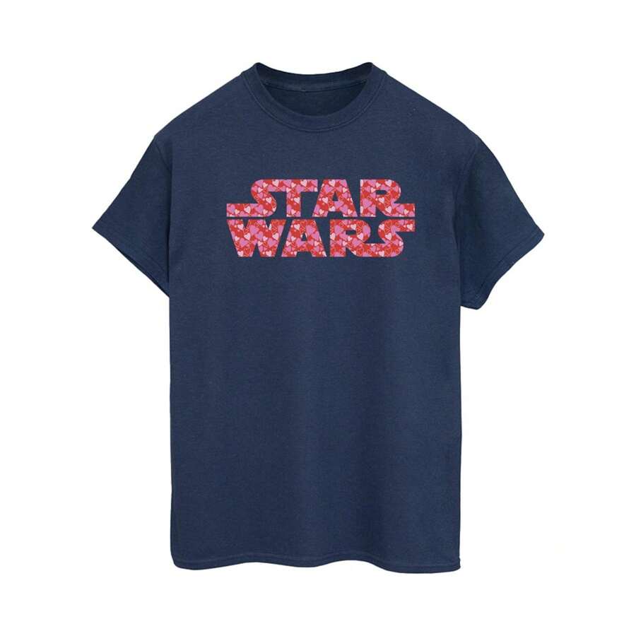 Disney Tee-shirt boyfriend en coton avec logo en forme de cœur pour femmes/dames (bleu marine)
