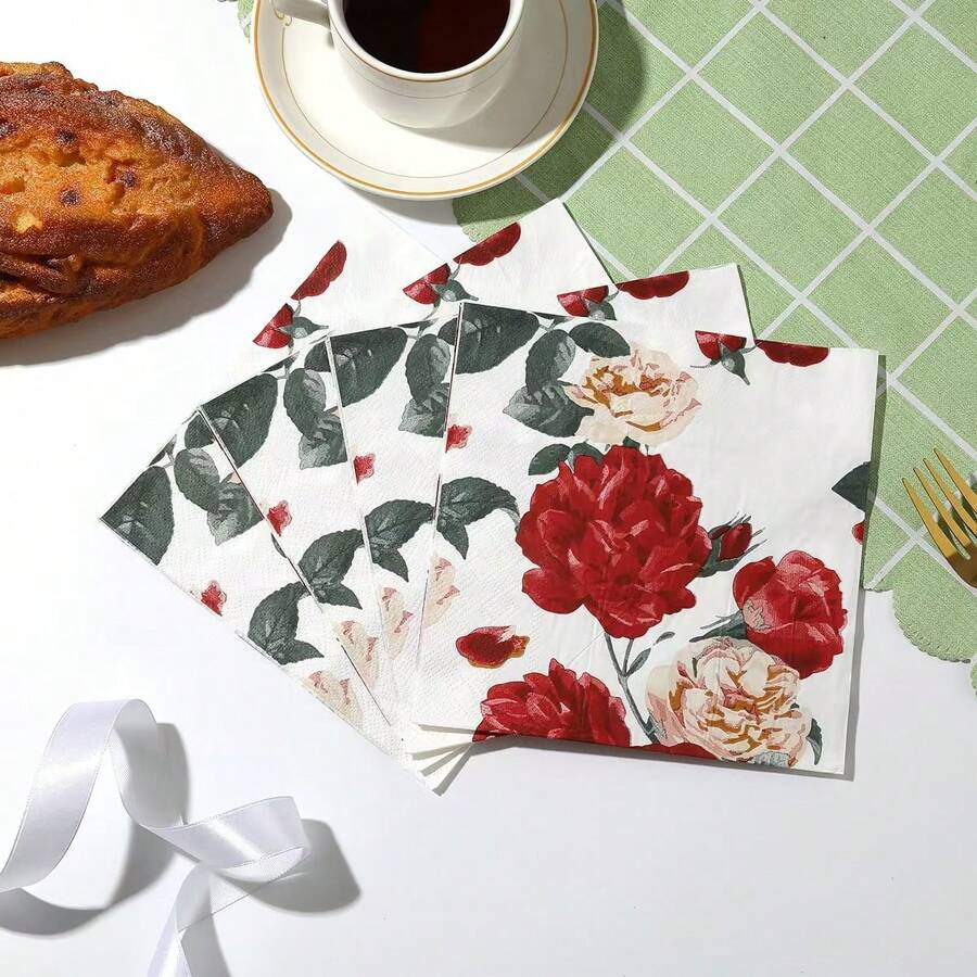 20pcs, 2025 New Soft Absorbent Full Plate Printing 2-Layer Napkins, 13x13 Inches -- Suitable For Wedding Birthday Garden Party Decoration Paper Towels, Used For Restaurant, Kitchen, Coffee Shop Decoration Supplies;