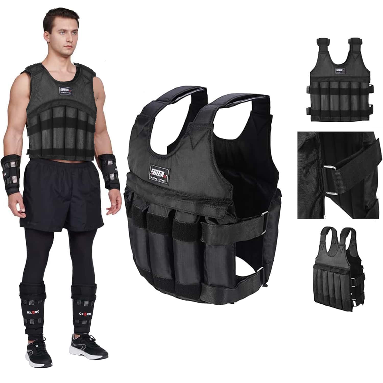 Adjustable Weighted Vest, Up To 110LB With 12 Weight Packs Weighted Vest For Fitness Weighted Vest For Athletic Training Fitness Jacket For Men's And Women's Fitness Strength Training Vest For Athletic Running Weighted Jacket With Waist Belt And Shoulder Pads (Sand And Steel Blocks Not Included)