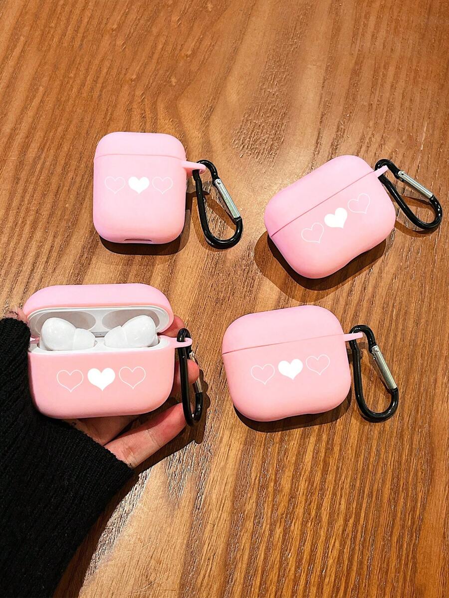 Wedding Pink Heart Print Airpods Pro (2nd Generation), Airpods 3, Airpods Pro, Airpods 1/2, Airpods 4 Earphones Case, Comes With 1 Earphone Case Hook