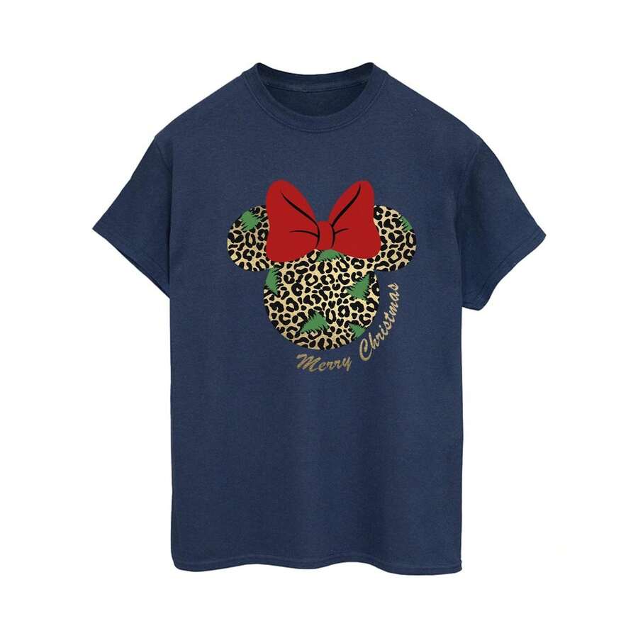Disney T-shirt boyfriend en coton Minnie Mouse léopard pour femmes/dames (noir)