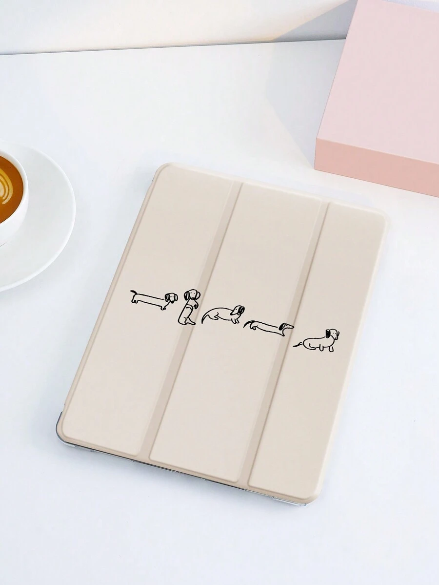 1pc Sausage Dog Line Art Painted IPad 10.2", IPad Pro 11" 2021/2020/10th Gen, IPad Mini 4/5/6, Galaxy Tab A8 10.5" 2022, Matepad 10.4/Tab, Tablet Protective Case With Pen Holder, Anti-Drop, Tablet Stand
