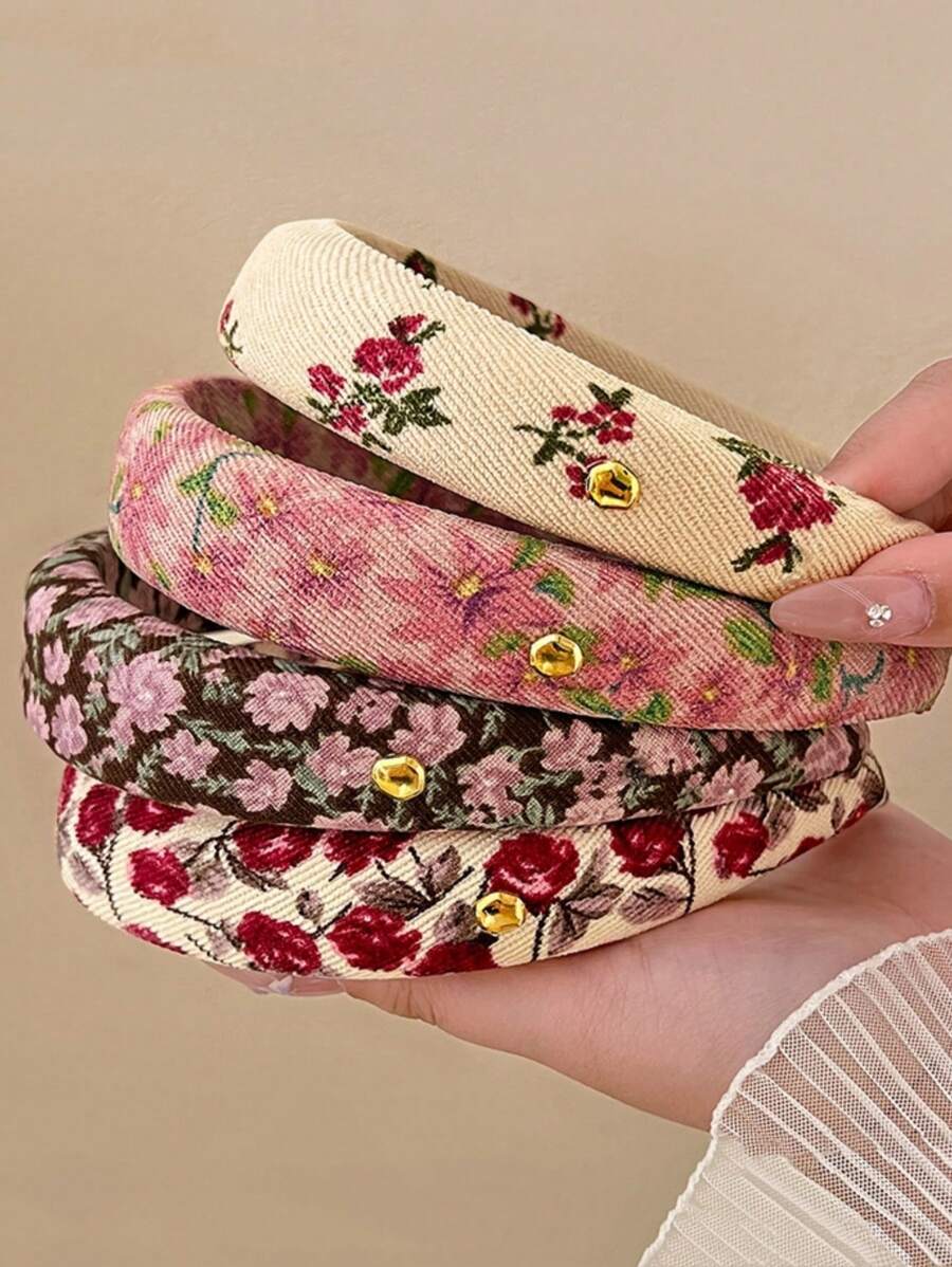 4pcs Women Retro Ditsy Floral Top Knot Headbands, Versatile For Daily, Home, School, Beach, Work, Party, Holiday, Birthday, Back To School, New Year, Mother's Day Gifts,Hairband,Hair Hoop